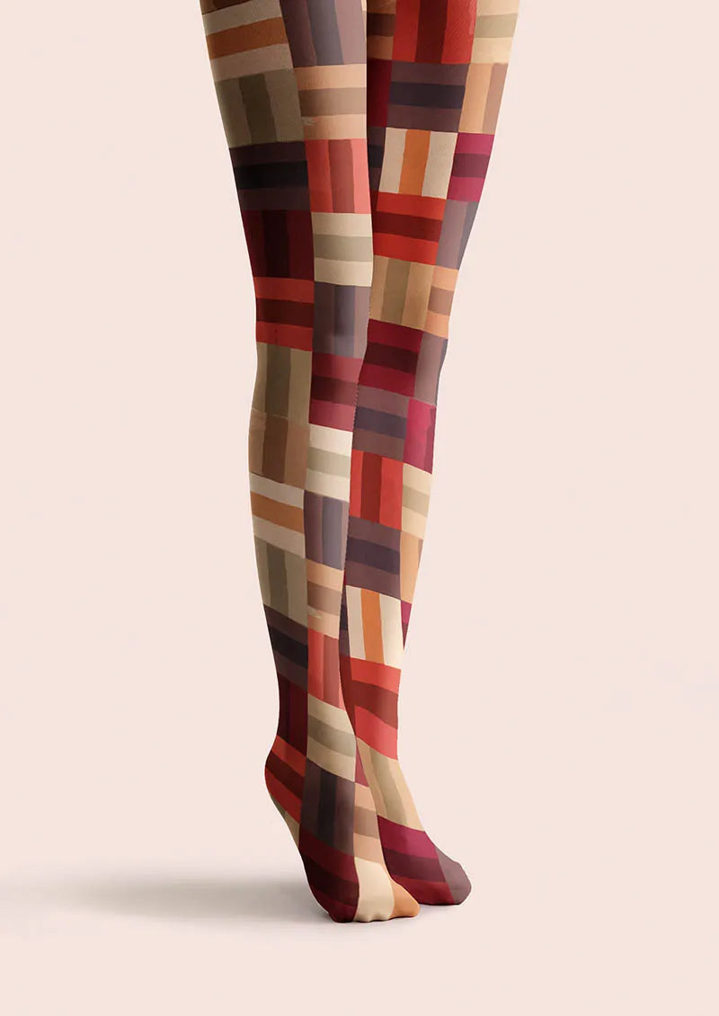 Christmas Fun Art Patch Plaid Tights Hosiery Pantyhose