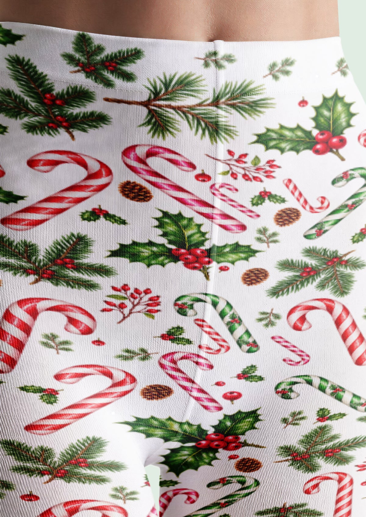 White Candy Cane and Holly Tights
