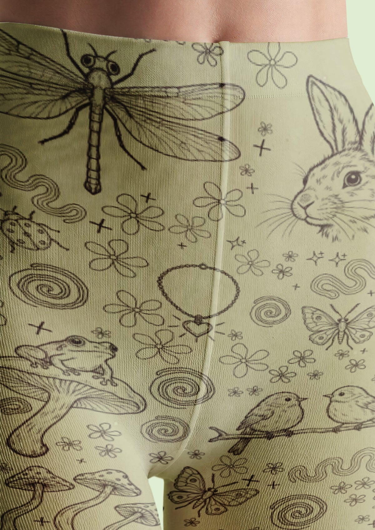 Green Rabbit and Mushroom Tights