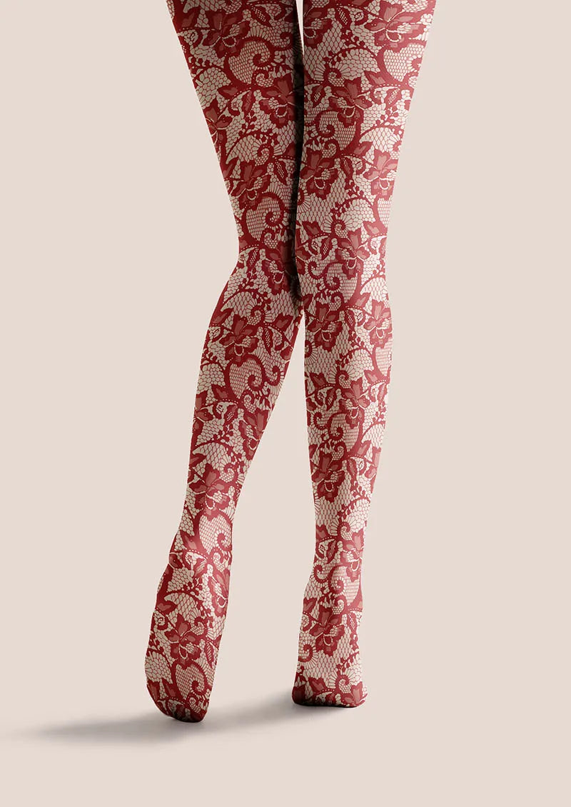 Lace Print Scarlet Bloom Tights Hosiery Pantyhose
