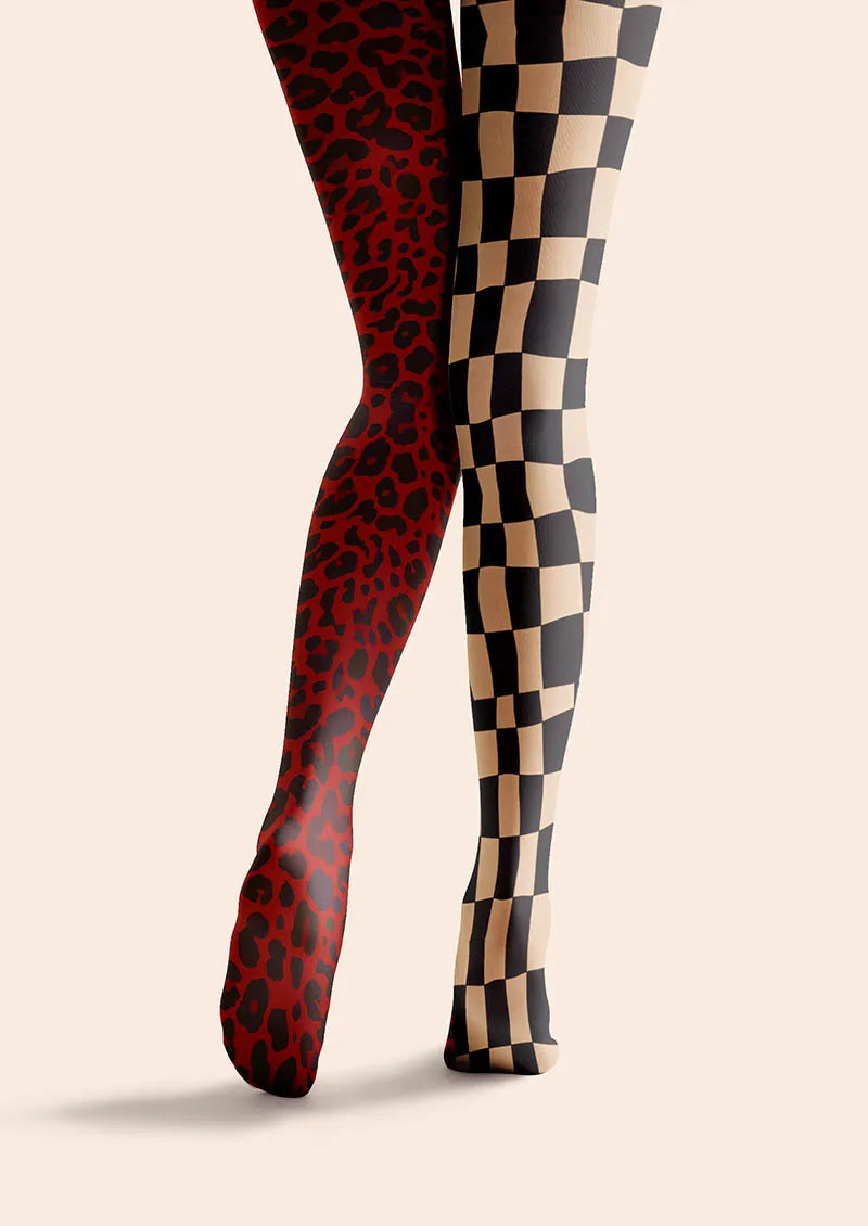 Geometric Art Split Checker Tights Hosiery Pantyhose