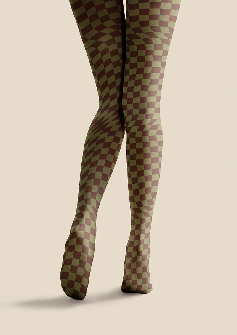 Geometric Art Mocha Diamond Tights Hosiery Pantyhose