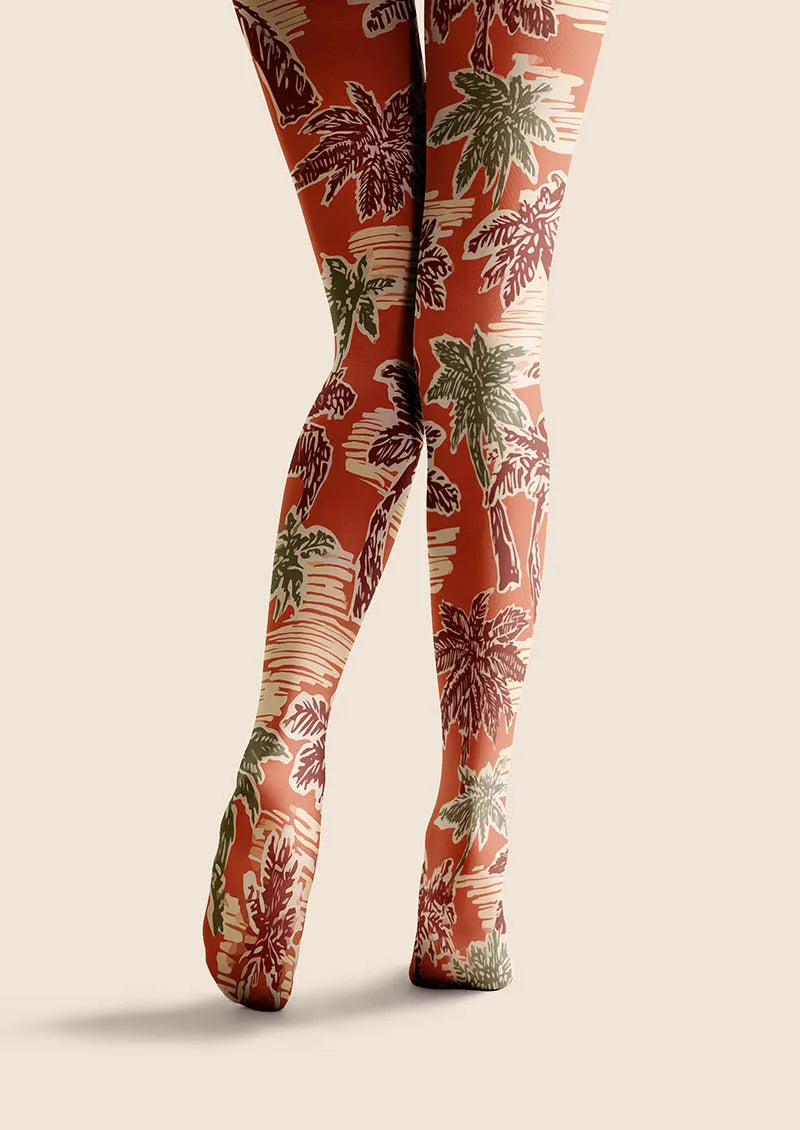 Hand-Drawn Palm Tights Hosiery Pantyhose