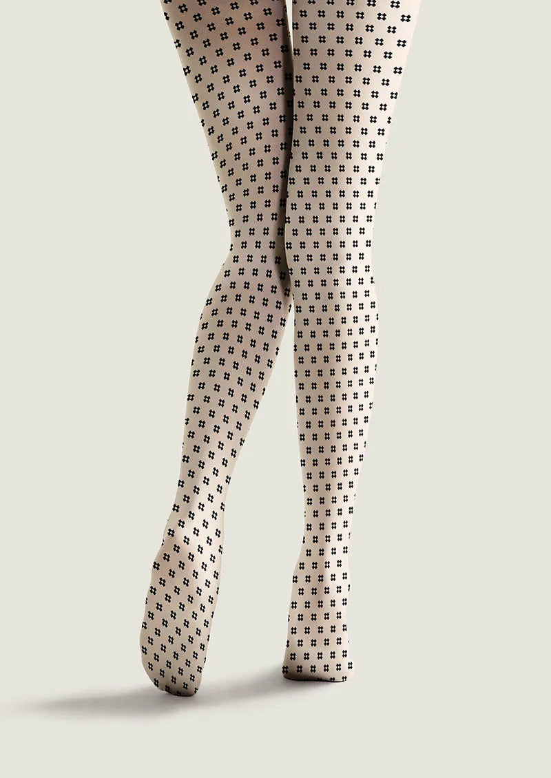 Pop Art Beige Micro Check Tights Hosiery Pantyhose