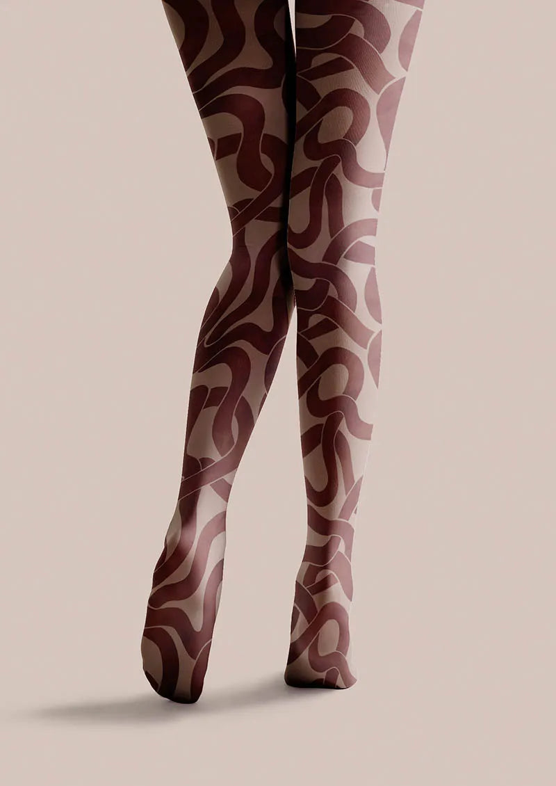 Brown Wave Art Tights Hosiery Pantyhose