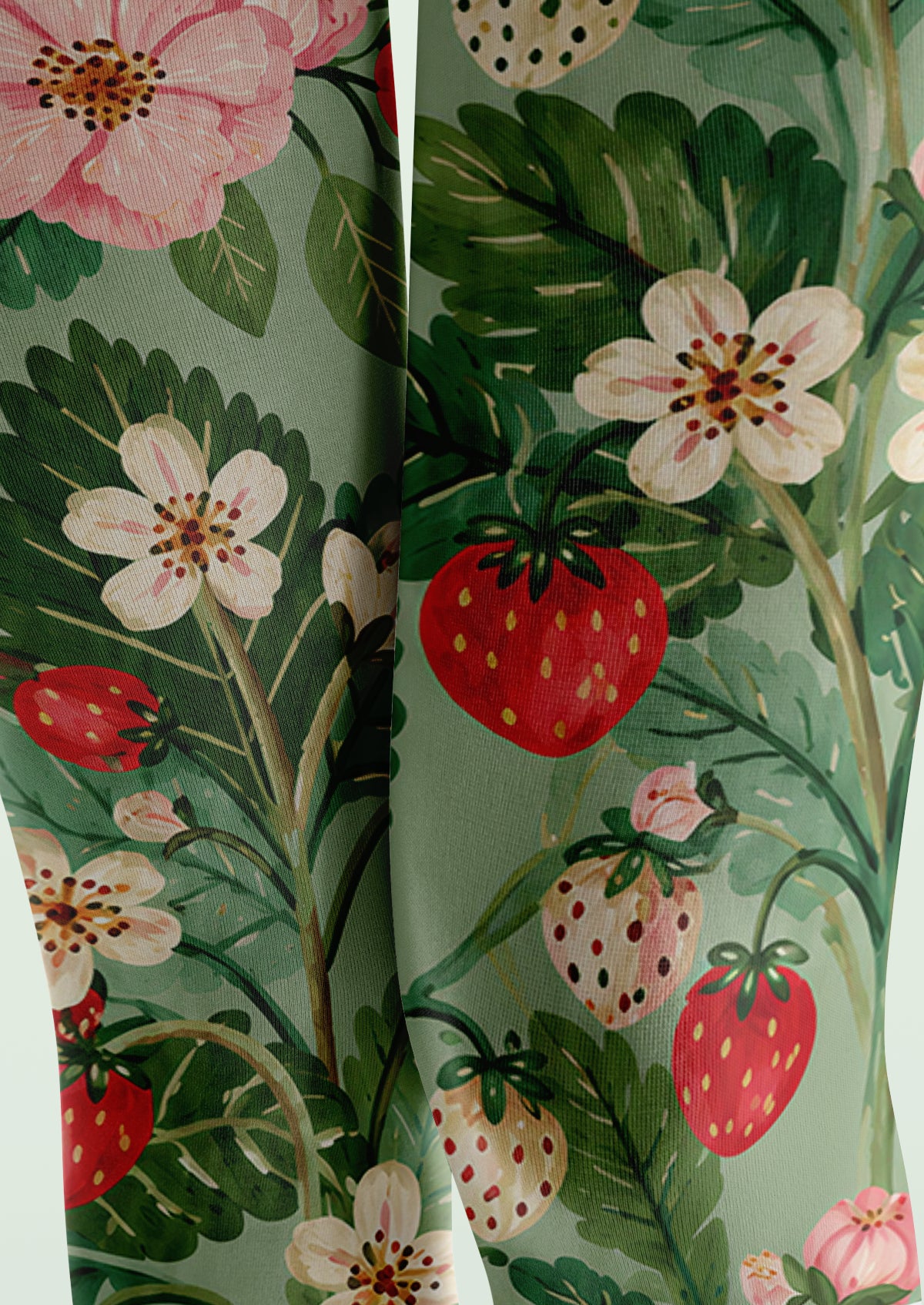Green Strawberry Floral Tights