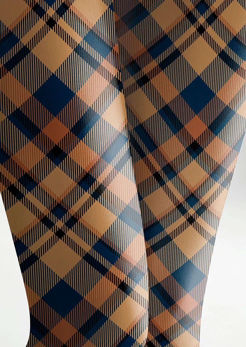 Brown- blue stripes Checked Tights Hosiery Pantyhose
