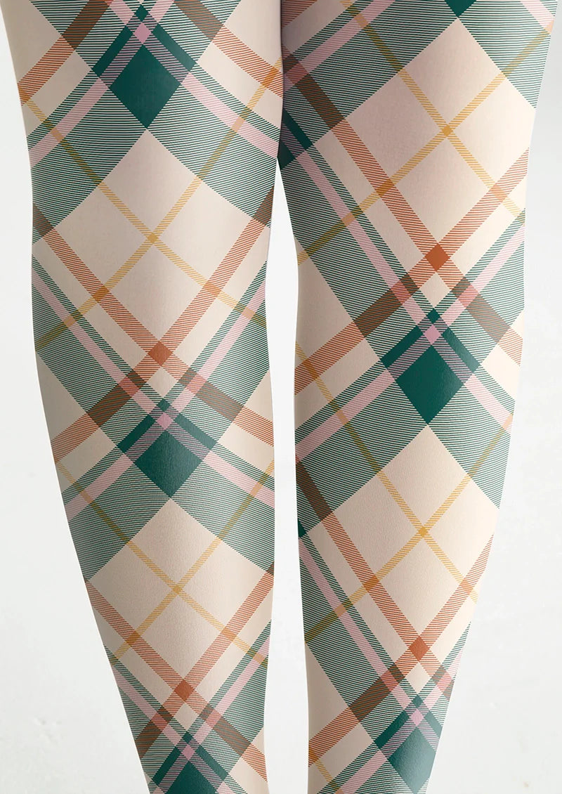 Khaki Stripes Check Tights Hosiery Pantyhose