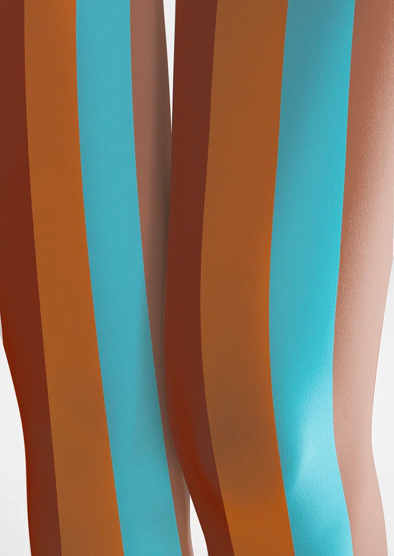 Brown Blue Striped Tights Hosiery Pantyhose