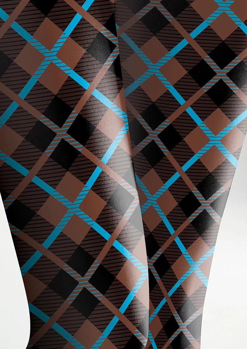 Brown Blue Check College Tights Hosiery Pantyhose