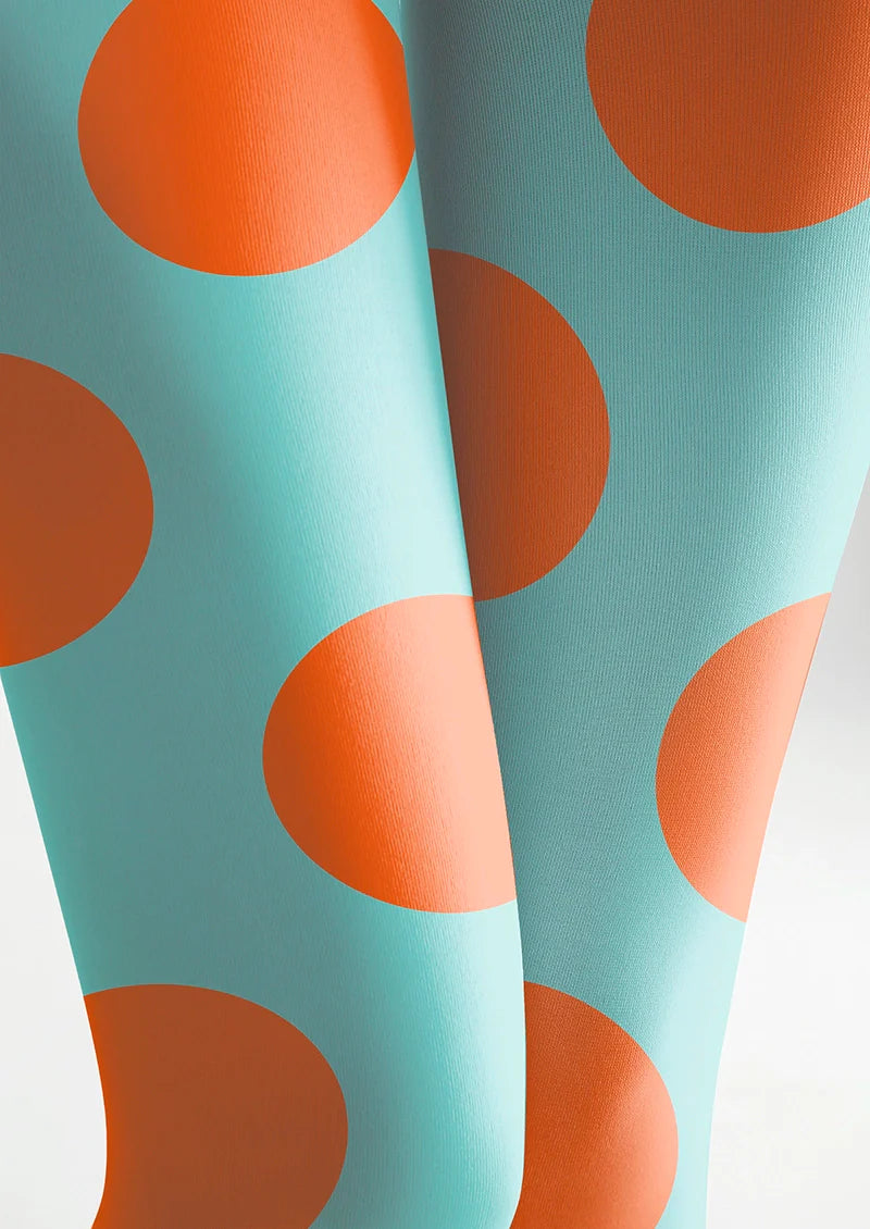 Aqua Blue & Orange Polka Dots Tights Hosiery Pantyhose