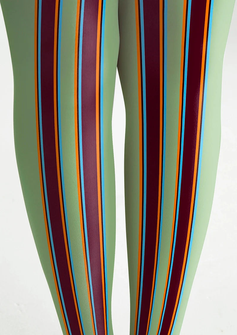 Green Brown Stripes College Tights Hosiery Pantyhose