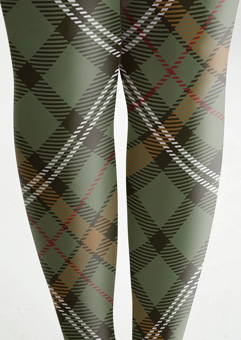 Light Green Check Plaid Tights Hosiery Pantyhose