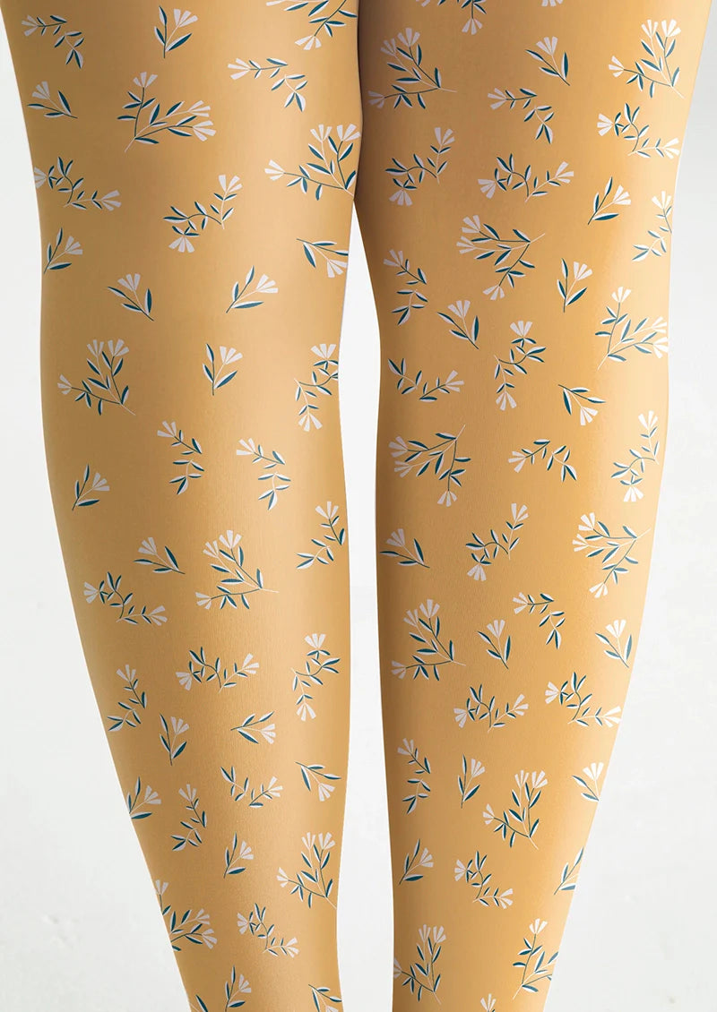 Light yellow Dainty florals Tights Hosiery Pantyhose