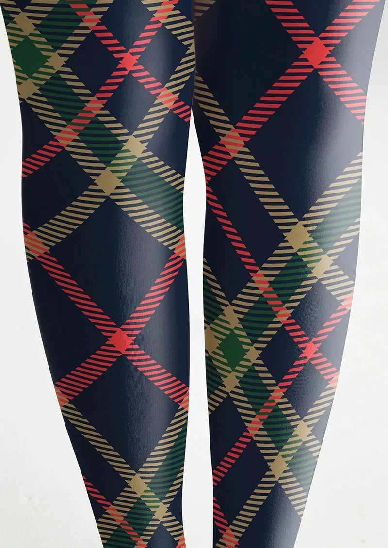 Blue-green-red Striped Check Tights Hosiery Pantyhose