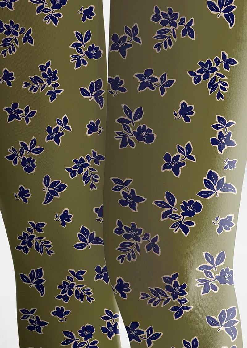 Olive green Morandi Dainty florals Tights Hosiery Pantyhose