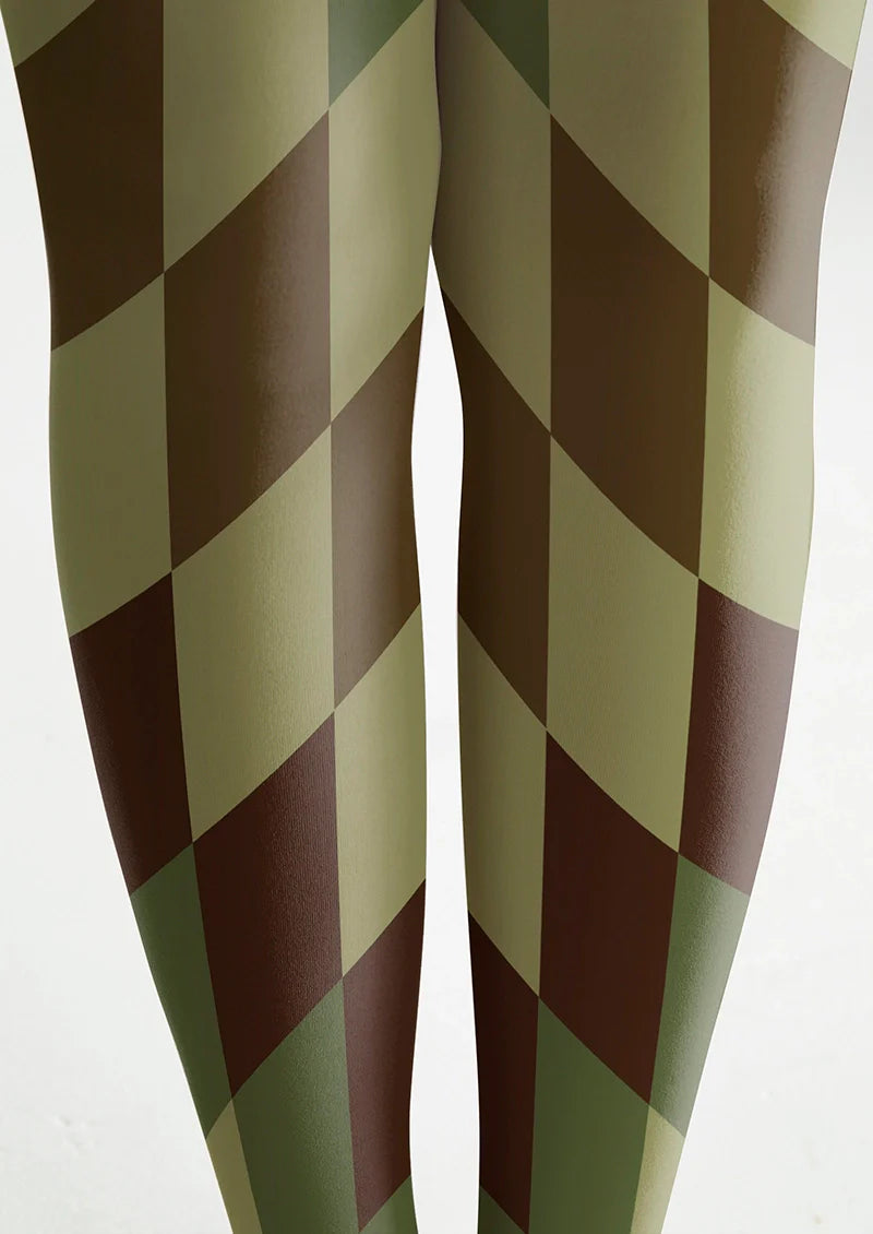 Avocado Diamond Pattern Tights Hosiery Pantyhose