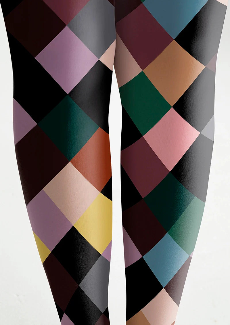 Color Checkered Pattern Tights Hosiery Pantyhose