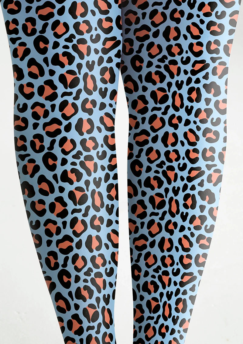Sky Blue Leopard Tights Hosiery Pantyhose
