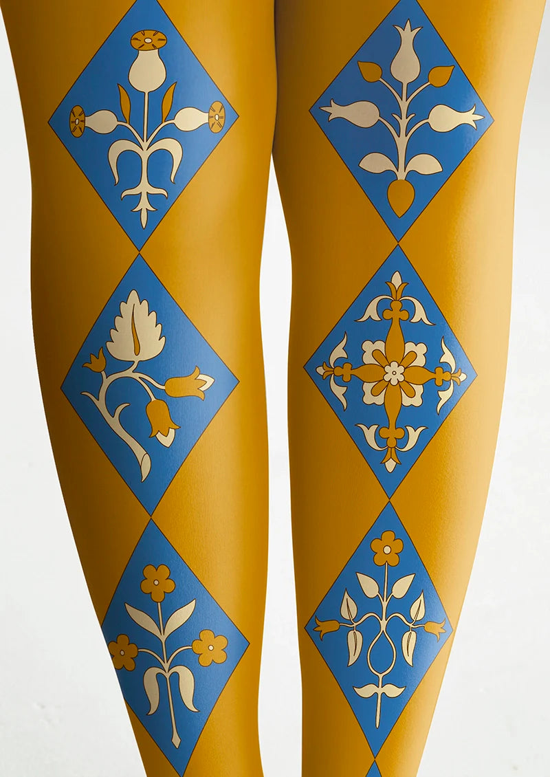Floral Diamond Pattern Tights Hosiery Pantyhose