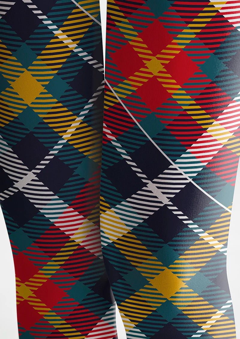Deep Blue-Colorful Striped Check Tights Hosiery Pantyhose