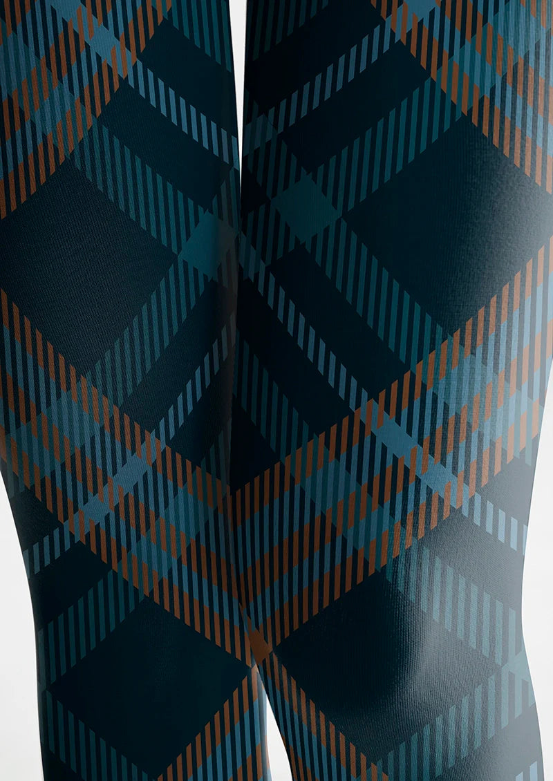 Deep Blue Check Plaid Tights Hosiery Pantyhose