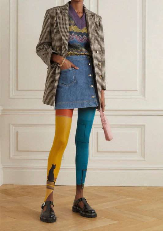 Curled Cat in Warm Light Tights Hosiery Pantyhose