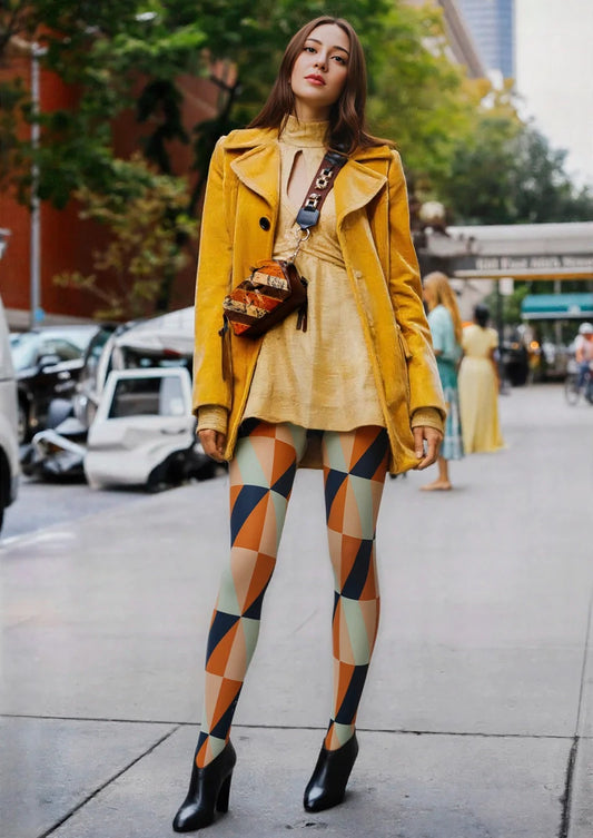 Orange-Green Prism Tights Hosiery Pantyhose