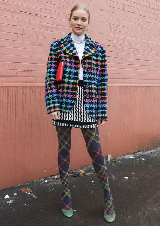 Blue-green-red Striped Check Tights Hosiery Pantyhose