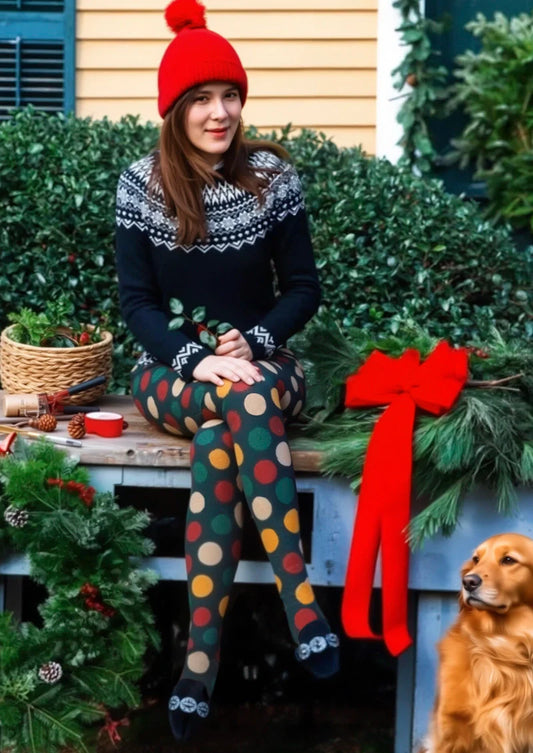 Christmas green polka dots Tights Hosiery Pantyhose