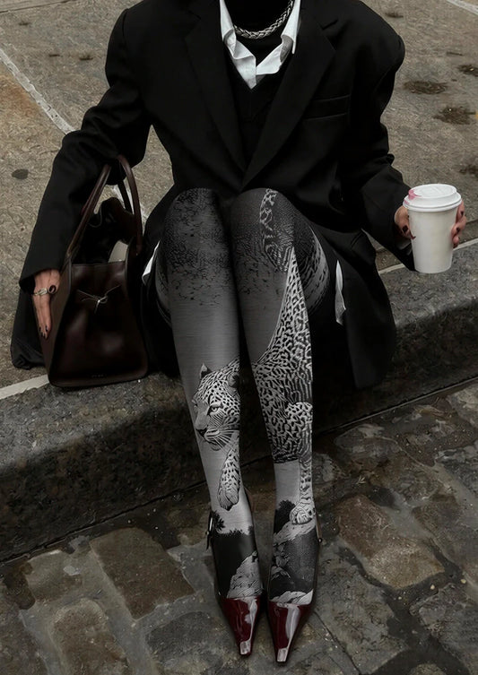 Leopard Line engraving Tights Hosiery Pantyhose