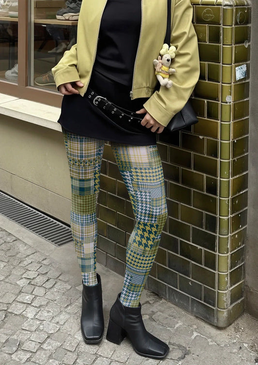 Patchwork houndstooth Tights Hosiery Pantyhose