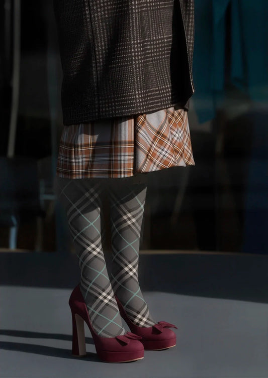 Grayish black Check Tights Hosiery Pantyhose