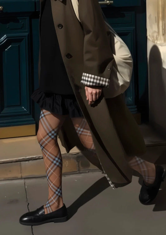 Brown-blue Maillard Check Tights Hosiery Pantyhose