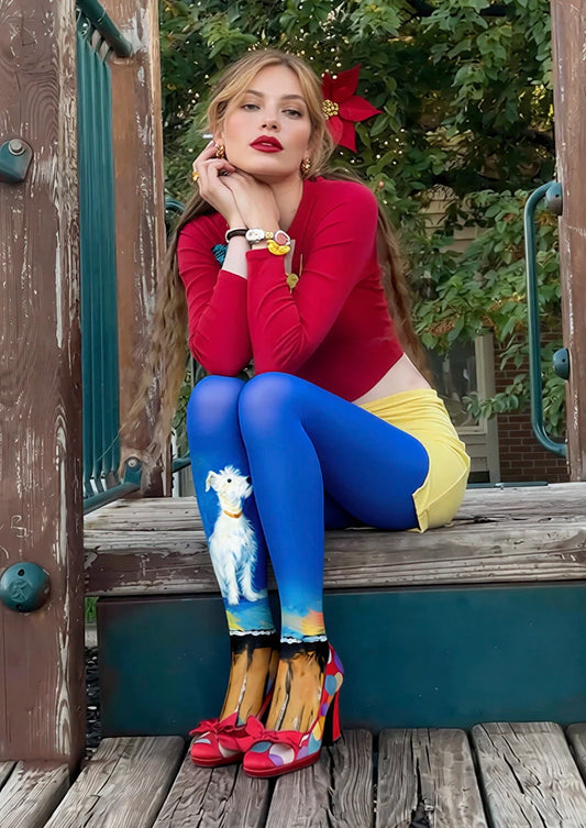 White Dog Tights Hosiery Pantyhose