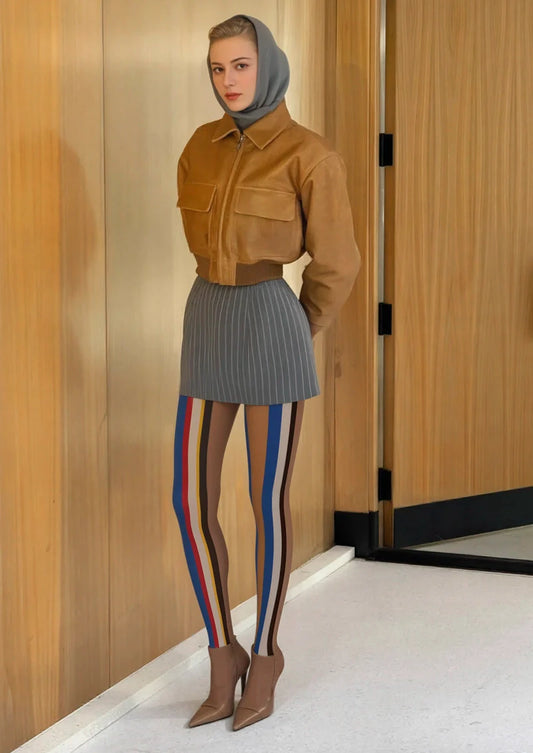 Retro Color Stripes Tights Hosiery Pantyhose