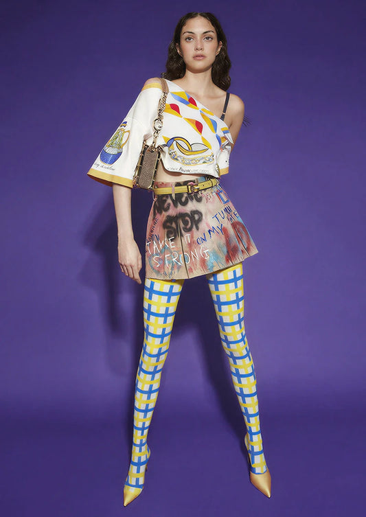 Yellow-blue checkered Tights Hosiery Pantyhose