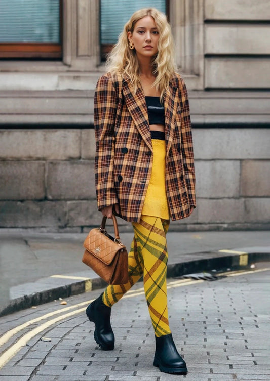 Yellow Striped Check Tights Hosiery Pantyhose