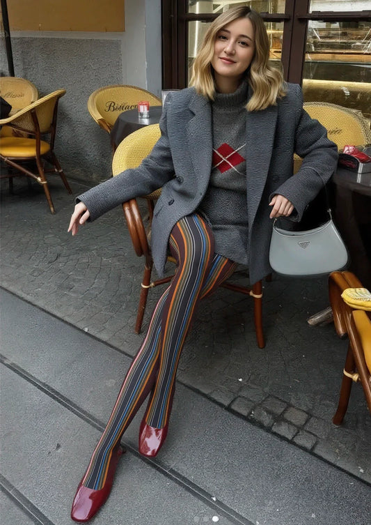 Iridescent Yesterday Striped Tights Hosiery Pantyhose