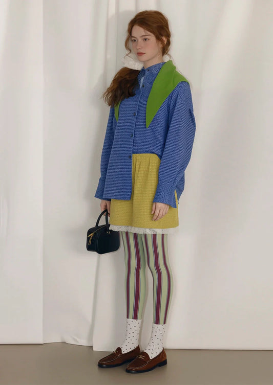 Green Brown Stripes College Tights Hosiery Pantyhose