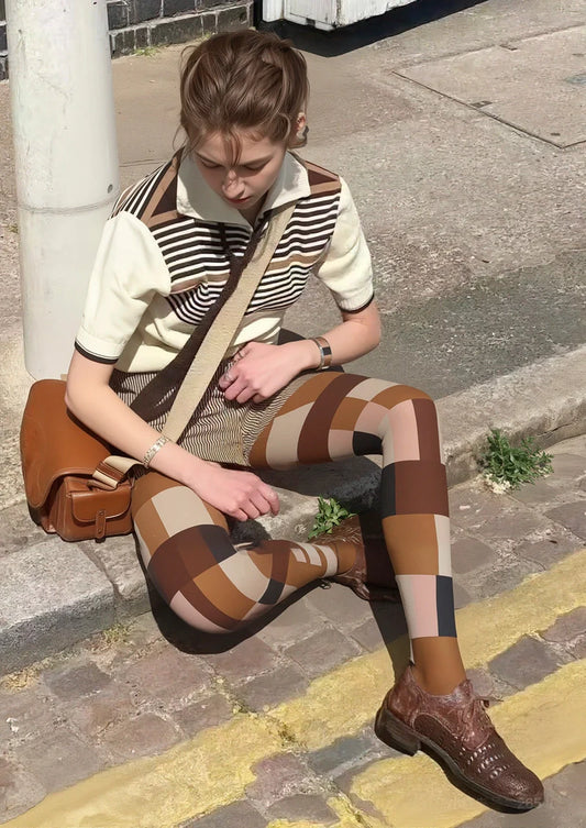 Brown Geometry Set Tights Hosiery Pantyhose