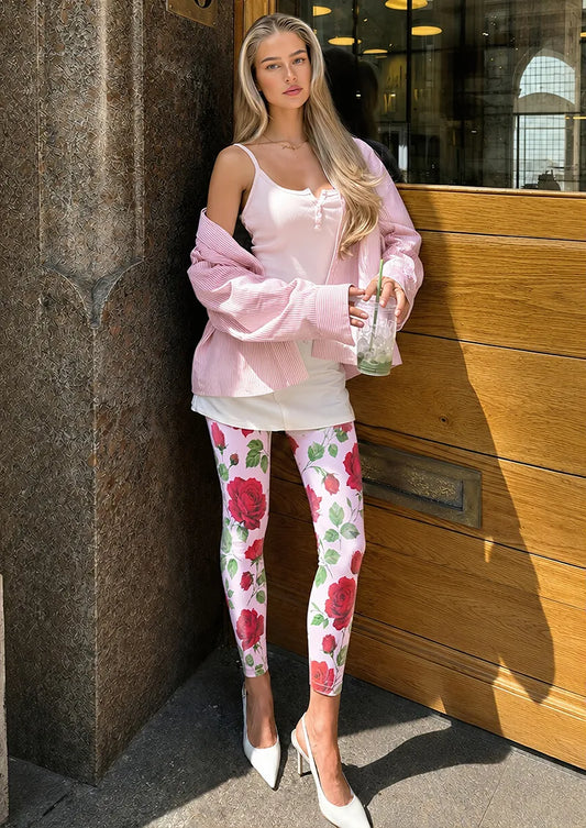 Rose Garden Floral Print Footless Tights Hosiery Leggings