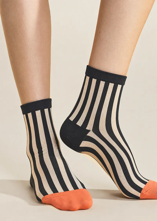 Sheer Vertical Stripe Crew Socks