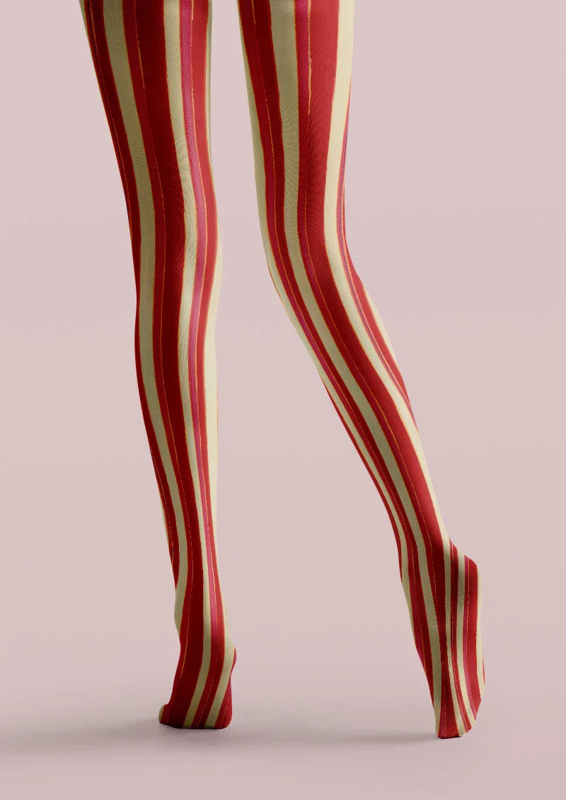 Red Wide Stripe Tights Hosiery Pantyhose