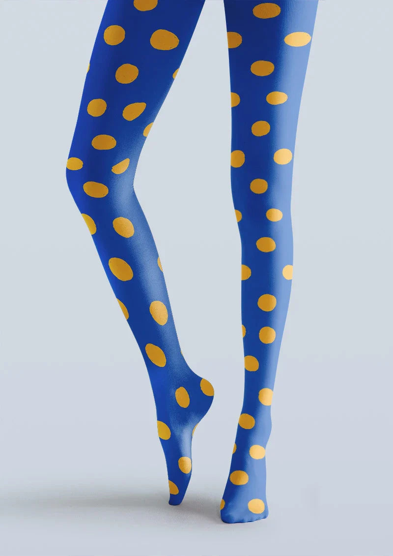Blue Yellow Polka Dot Tights Hosiery Pantyhose