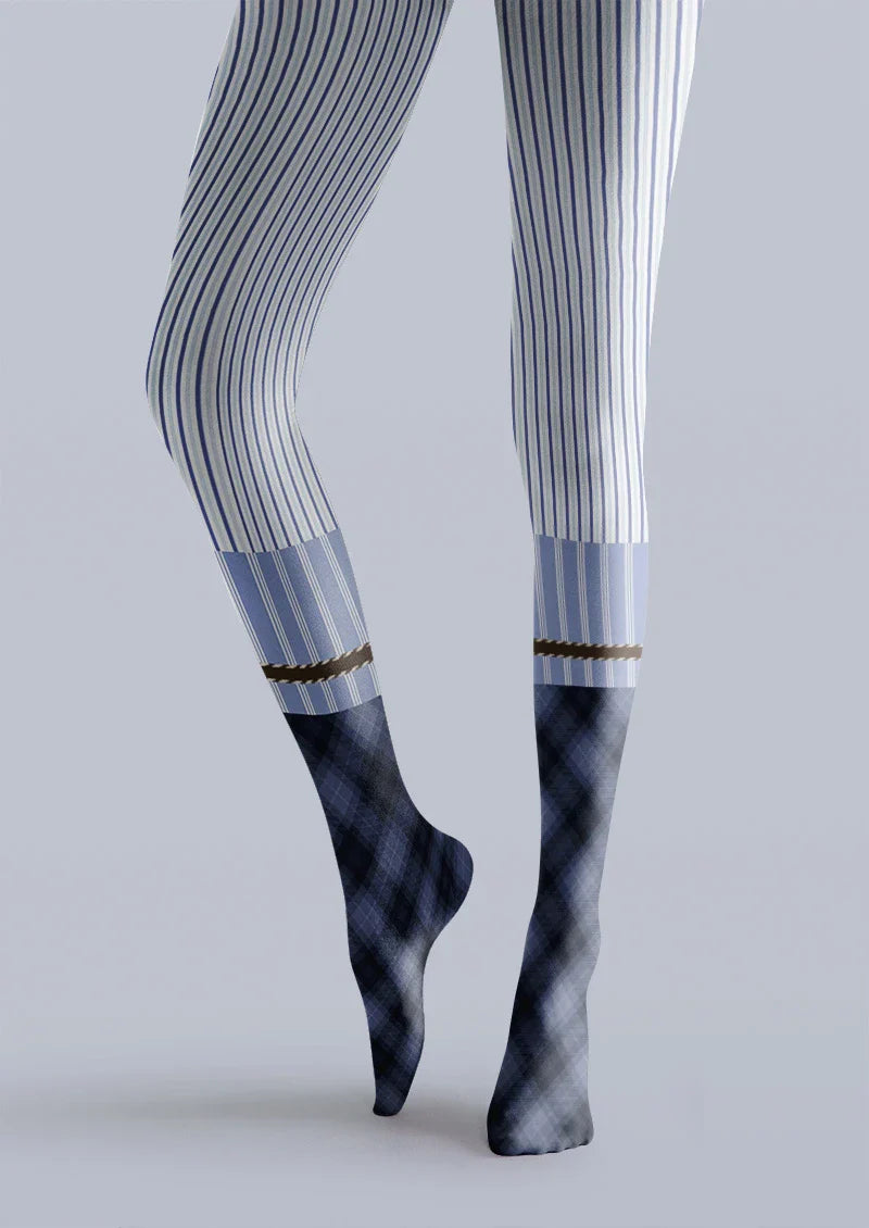 Blue Pinstripe Two-Tone Tights Hosiery Pantyhose