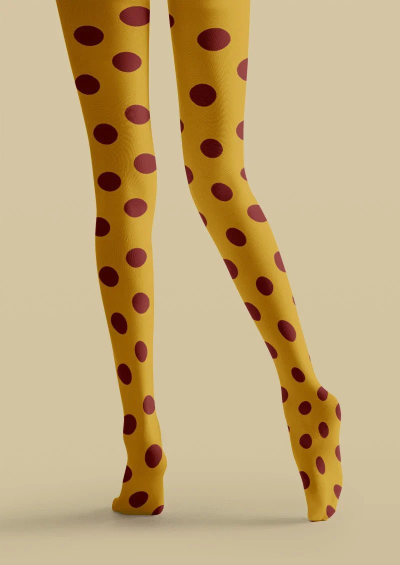 Yellow & Red Polka Dot Tights Hosiery Pantyhose