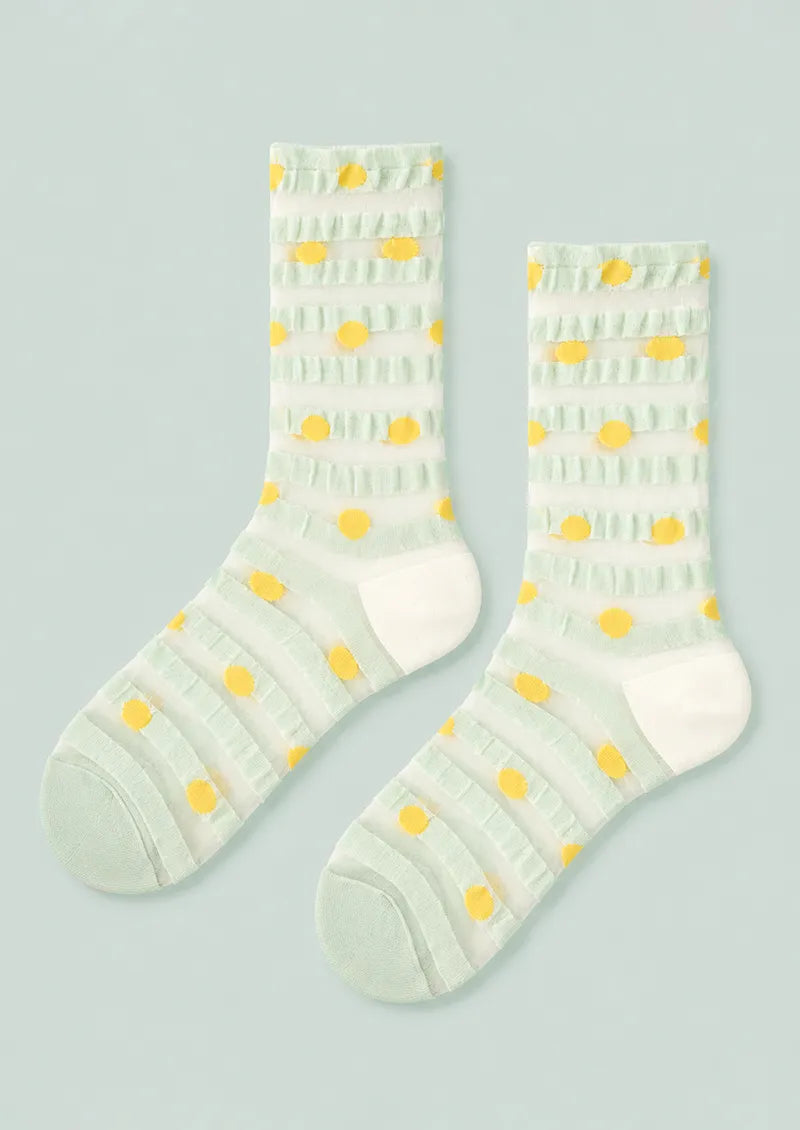 Sheer Dot Stripe Crew Socks