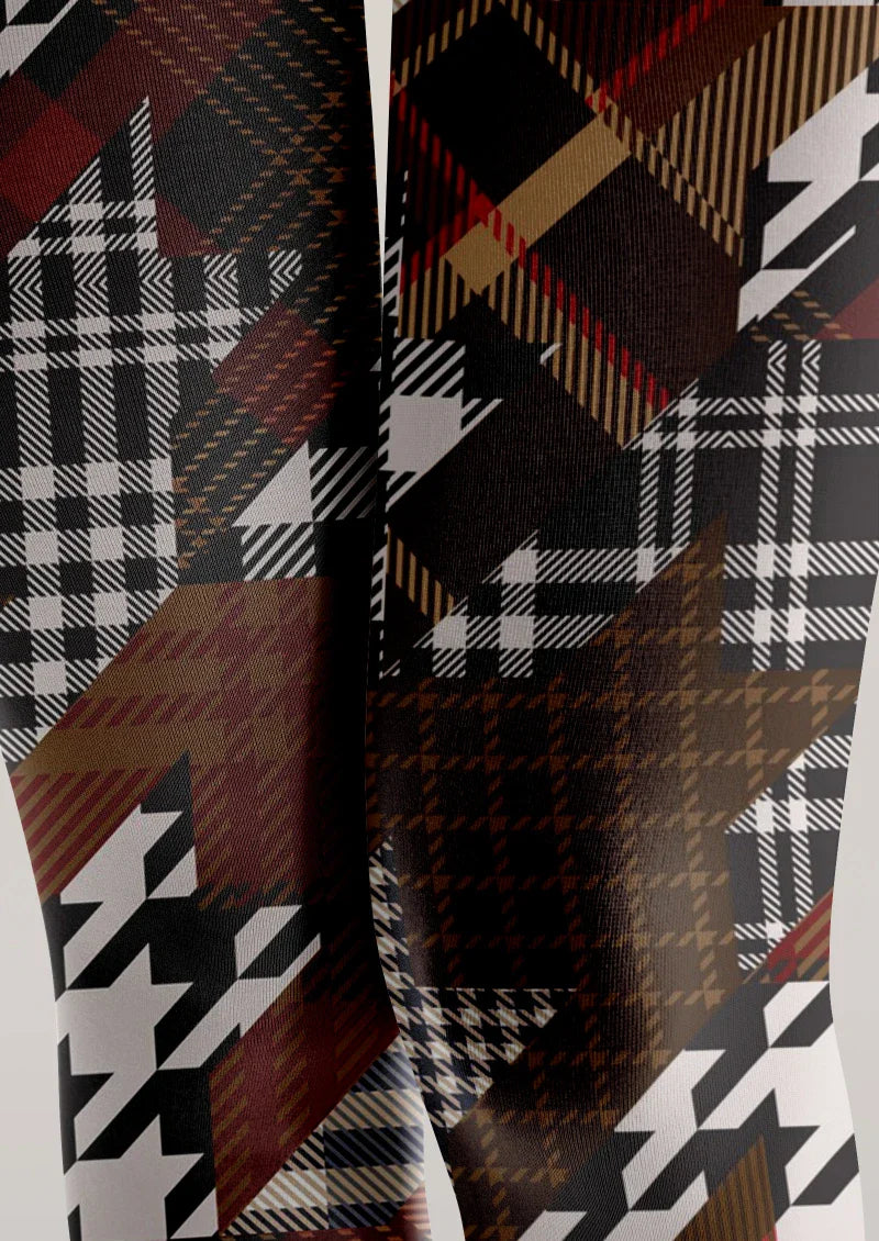 Brown Houndstooth Plaid Mix Tights Hosiery Pantyhose