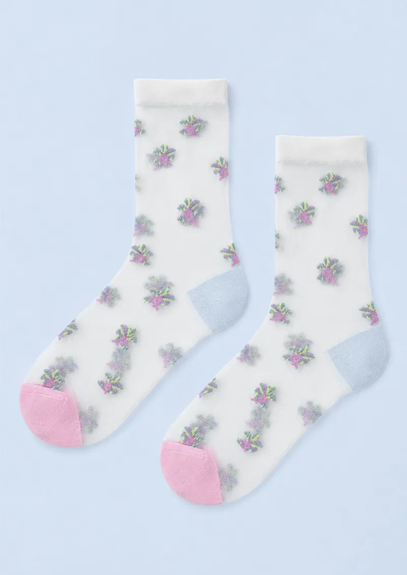 Sheer Pastel Floral Crew Socks